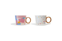 Miami Cups & Saucers - New Bone China Set of 2 / Assorted Designs