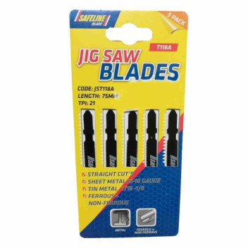 Safeline  T118A Jig Saw Blades Metal 21Tpi 75mm (5)