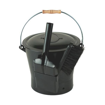 De Vielle Ash Bucket With Lid & Slot Inc Shovel & Brush